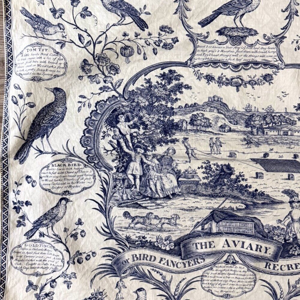Vintage Aviary Bird Toile Textile Blue White Chinoiserie Wall Art J Laughton - Picture 10 of 11